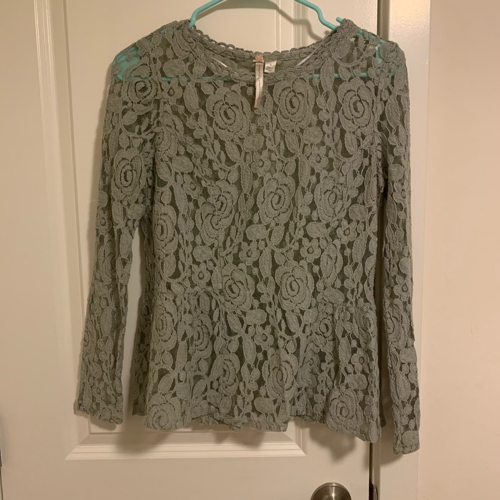 Lauren Conrad Runway Green Crochet Roses blouse